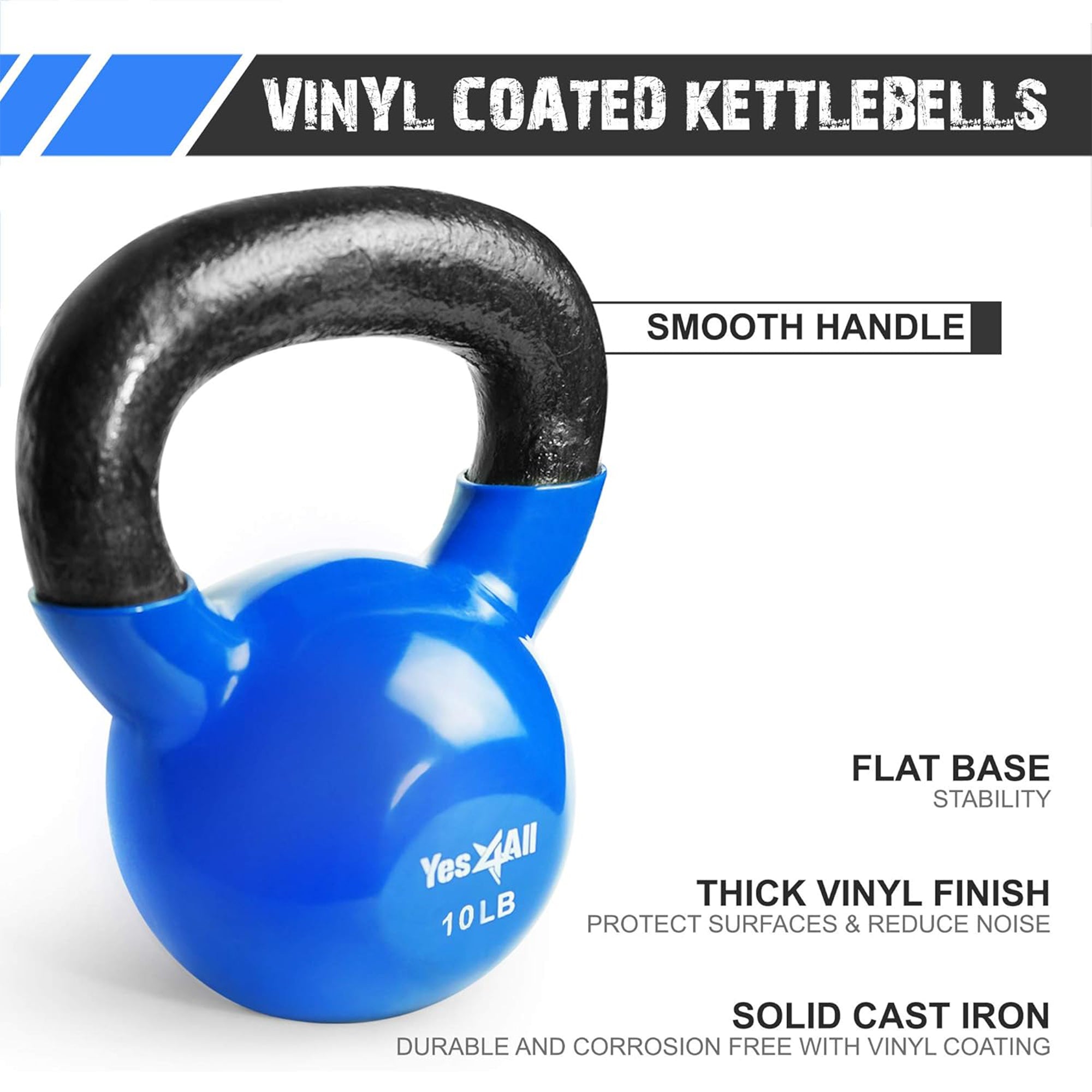 Yes4All 10 lbs & 15 lbs Kettlebell Set, Vinyl Coated Cast Iron Weights(Open Box)