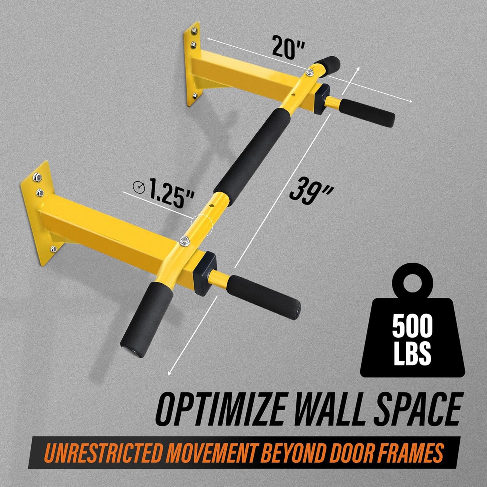 Yes4All Wall Mounted Pull Up/Chin Up Bar for Home Gym Strength Training, Orange - VMInnovations