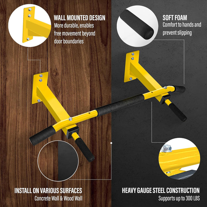 Yes4All Wall Mounted Pull Up/Chin Up Bar for Home Gym Strength Training, Orange - VMInnovations