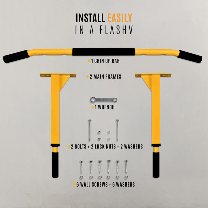 Yes4All Wall Mounted Pull Up/Chin Up Bar for Home Gym Strength Training, Orange - VMInnovations