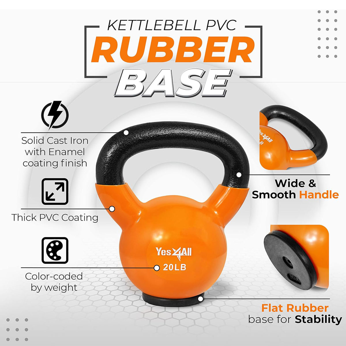 Yes4All 20lbs Kettlebell, Vinyl Coated Cast Iron Weight w/Rubber Base,(Open Box)