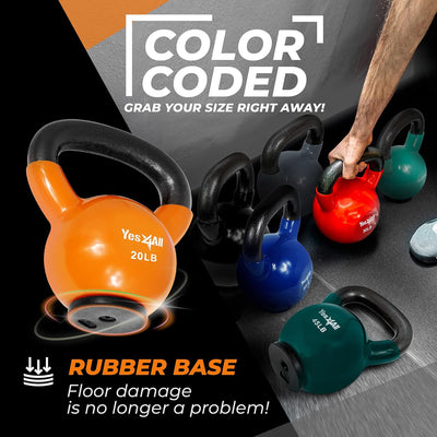 Yes4All 20lbs Kettlebell, Vinyl Coated Cast Iron Weight w/Rubber Base,(Open Box)