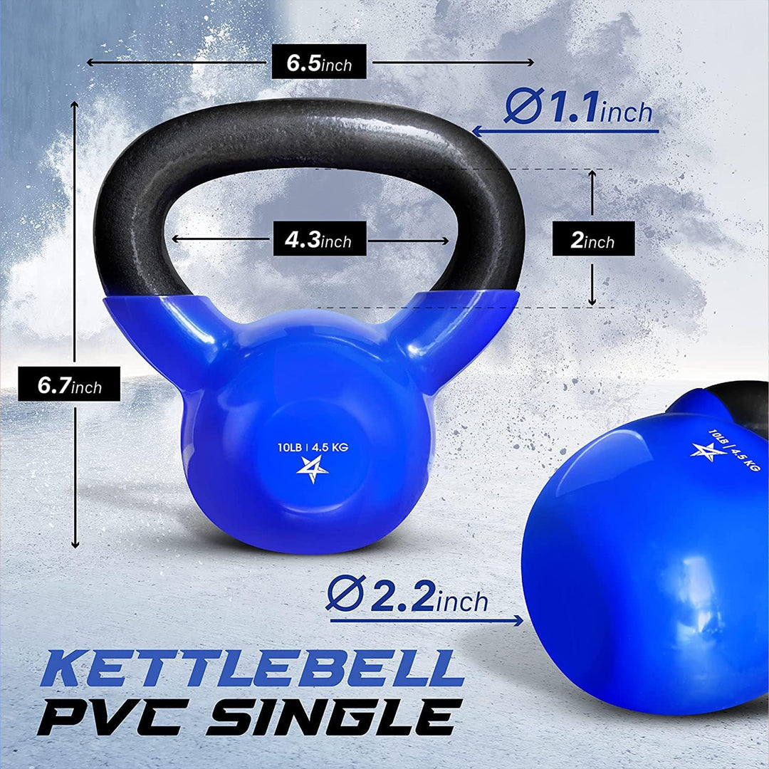 Yes4All 10 Pound Kettlebells,1 Pair Vinyl Coated Cast Iron Home Gym Weights,Blue - VMInnovations