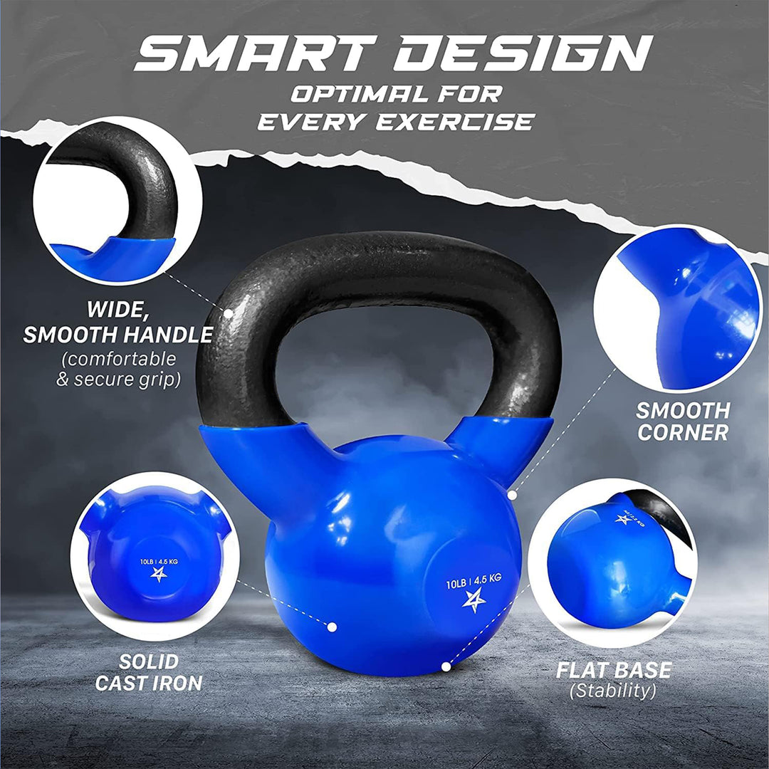 Yes4All 10 Pound Kettlebells,1 Pair Vinyl Coated Cast Iron Home Gym Weights,Blue - VMInnovations