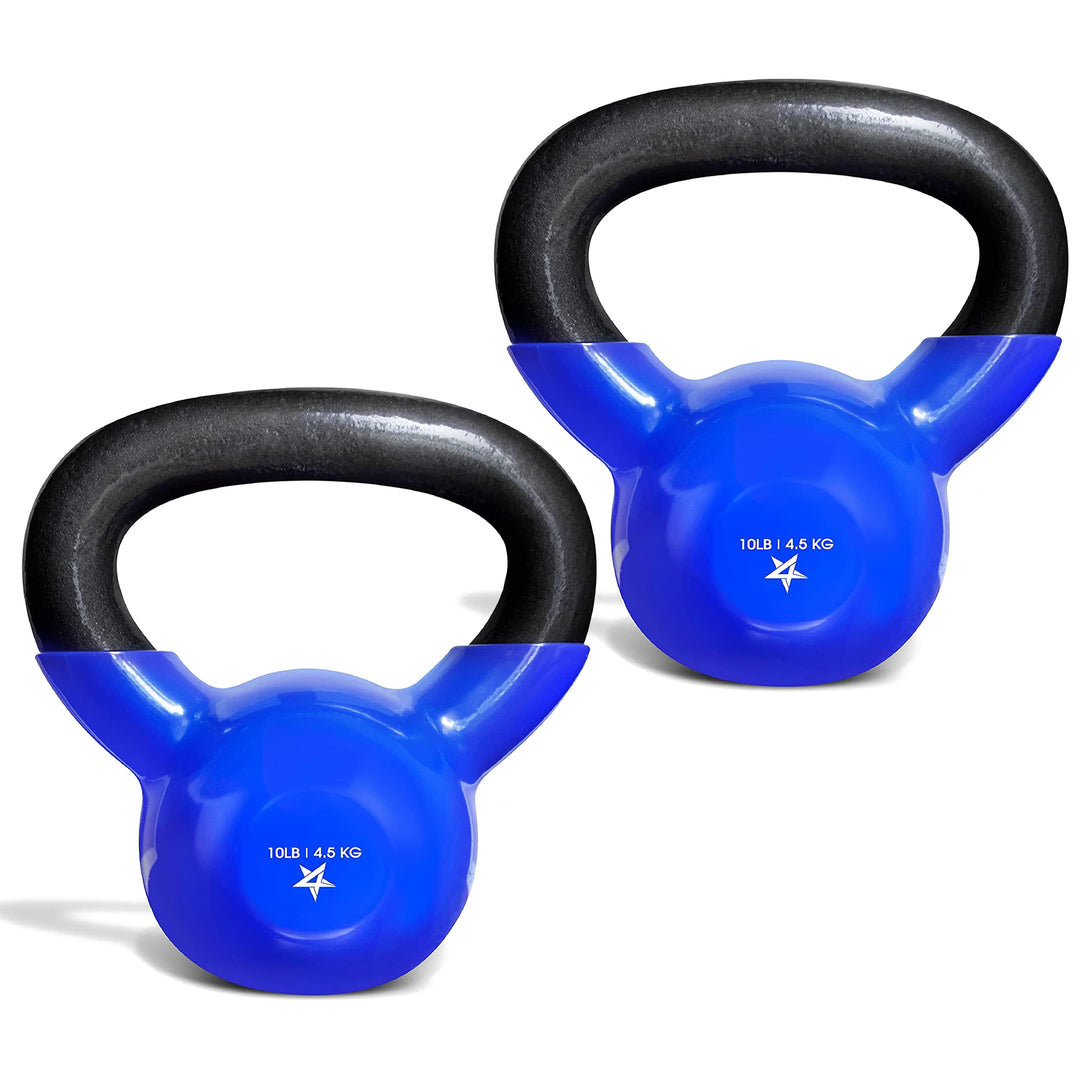 Yes4All 10 Pound Kettlebells,1 Pair Vinyl Coated Cast Iron Home Gym Weights,Blue - VMInnovations