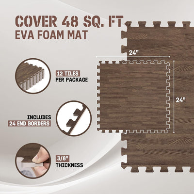 Yes4All Interlocking Foam Exercise Mat, 24"x24", 48 Sq Ft (Open Box)