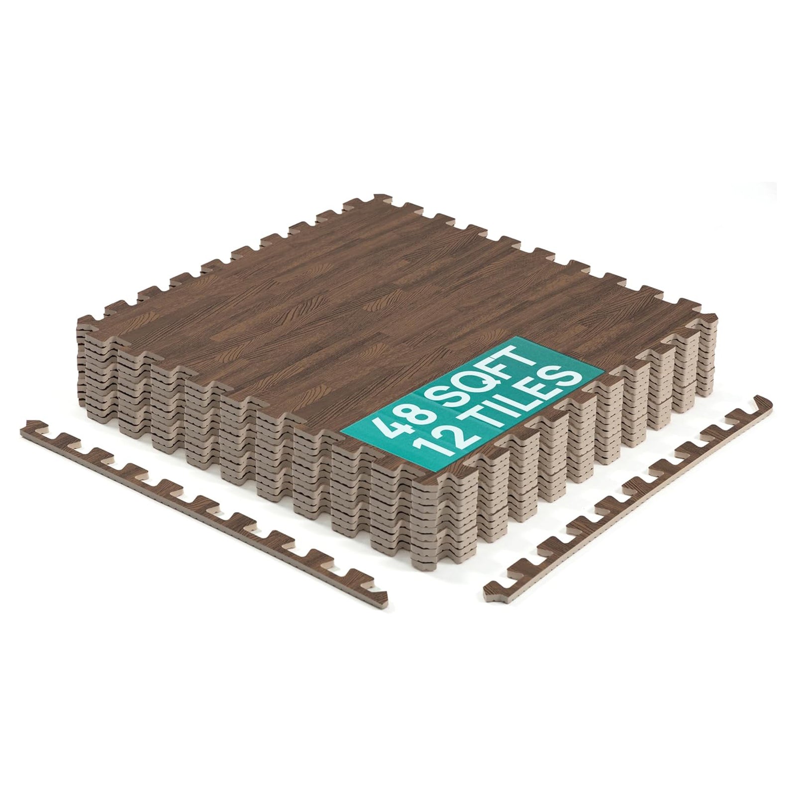 Yes4All Interlocking Foam Exercise Mat, 24"x24", 48 Sq Ft, Dark Oak Wood - VMInnovations