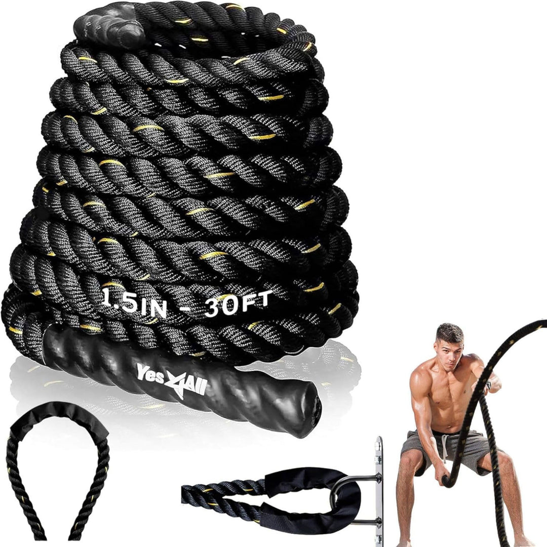 Yes4All 40' Battle Rope, 1.5" Thick for Home Gym Cross-Training, No Cover, Black - VMInnovations
