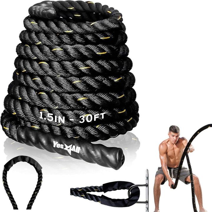 Yes4All 40' Battle Rope, 1.5" Thick for Home Gym Cross-Training, No Cover, Black - VMInnovations