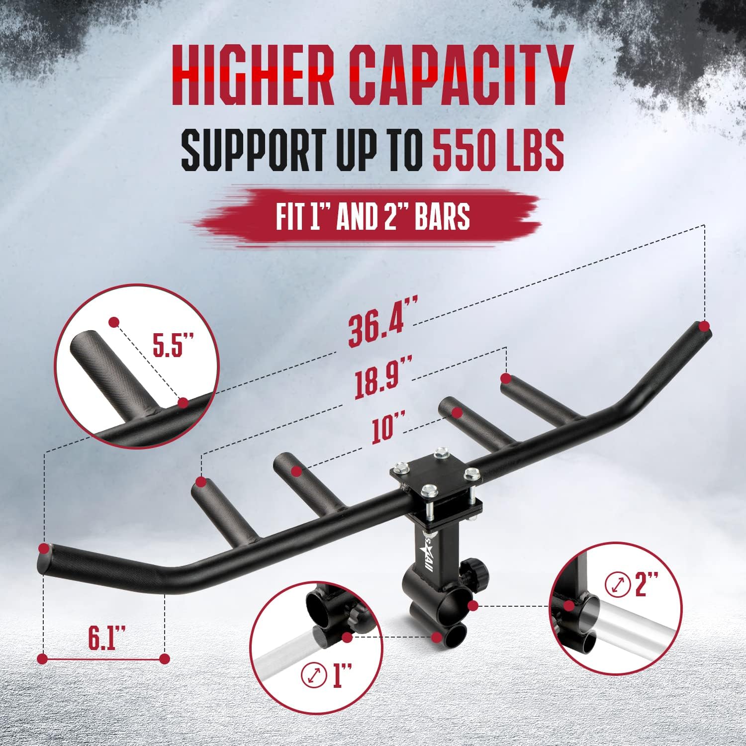 Yes4All Multi Grip Rowing Handle, T-Row Attachment, Fits 1" & 2" Bar (Open Box)