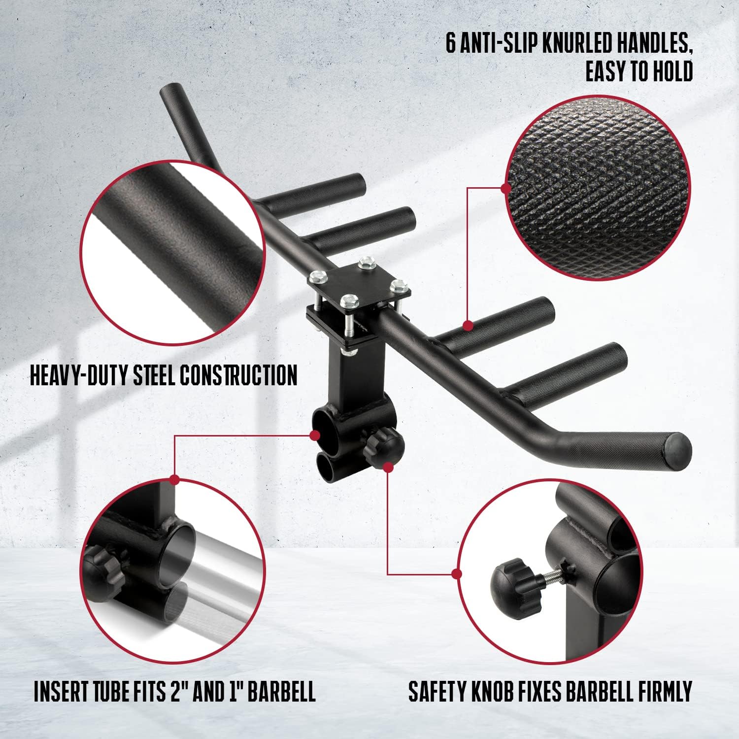 Yes4All Multi Grip Rowing Handle, T-Row Attachment, Fits 1" & 2" Bar (Open Box)
