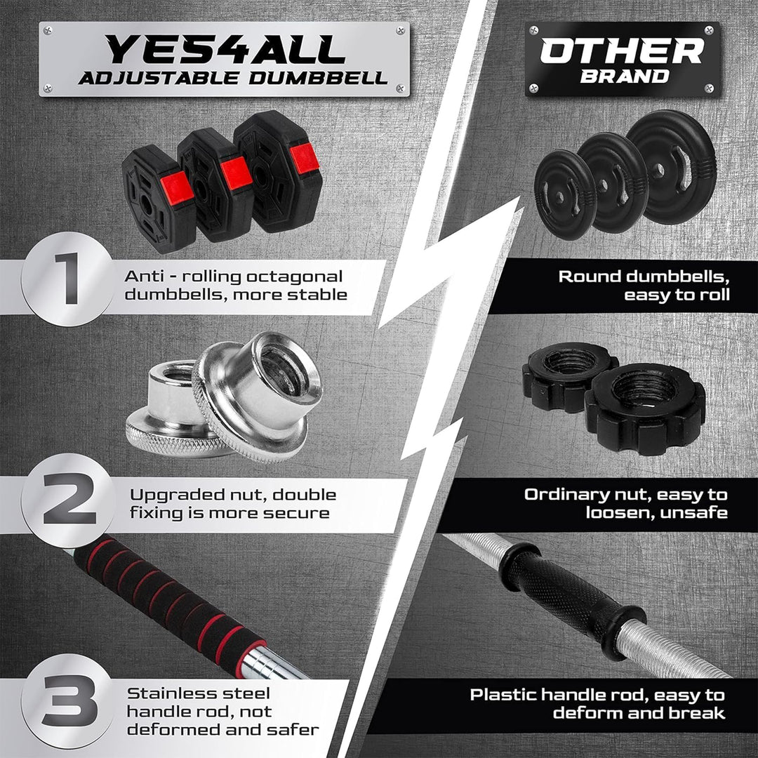 Yes4All Adjustable Dumbbell Set with Connector, Hexagon Plates, and Lock Collars - VMInnovations