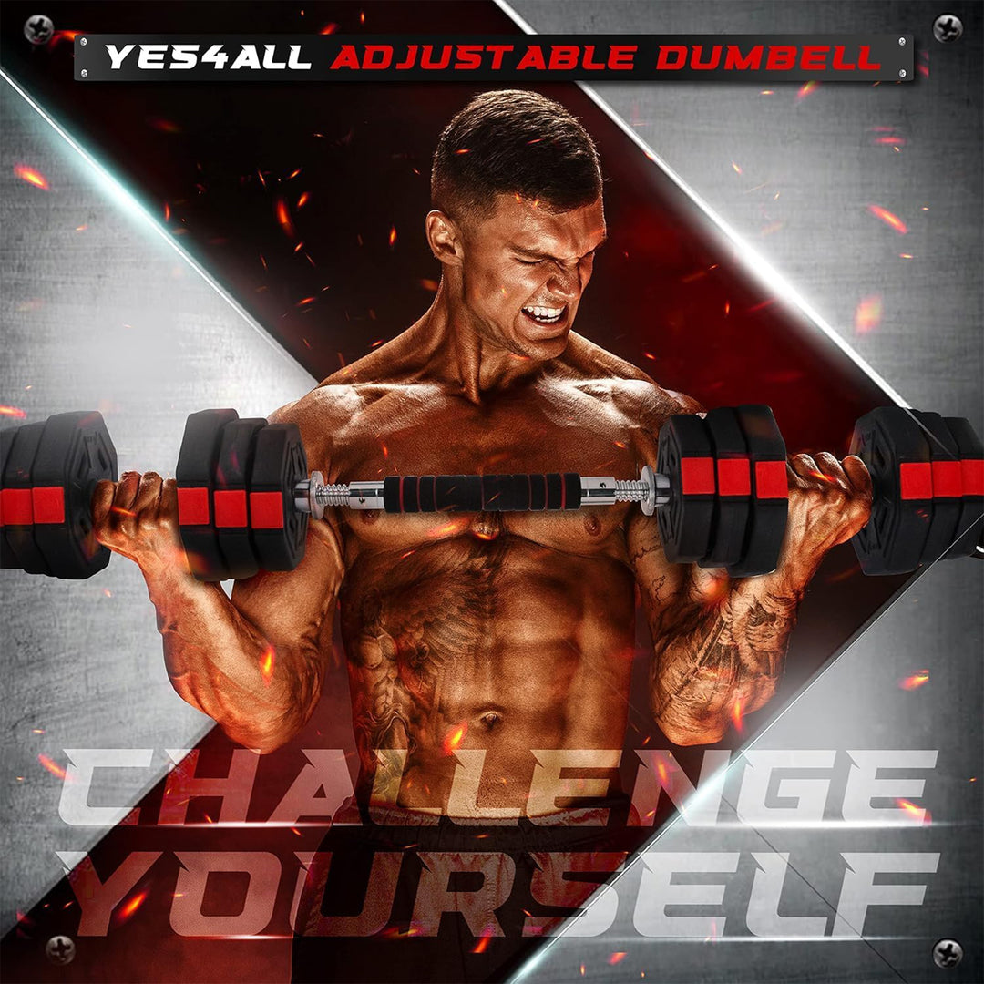 Yes4All Adjustable Dumbbell Set with Connector, Hexagon Plates, and Lock Collars - VMInnovations