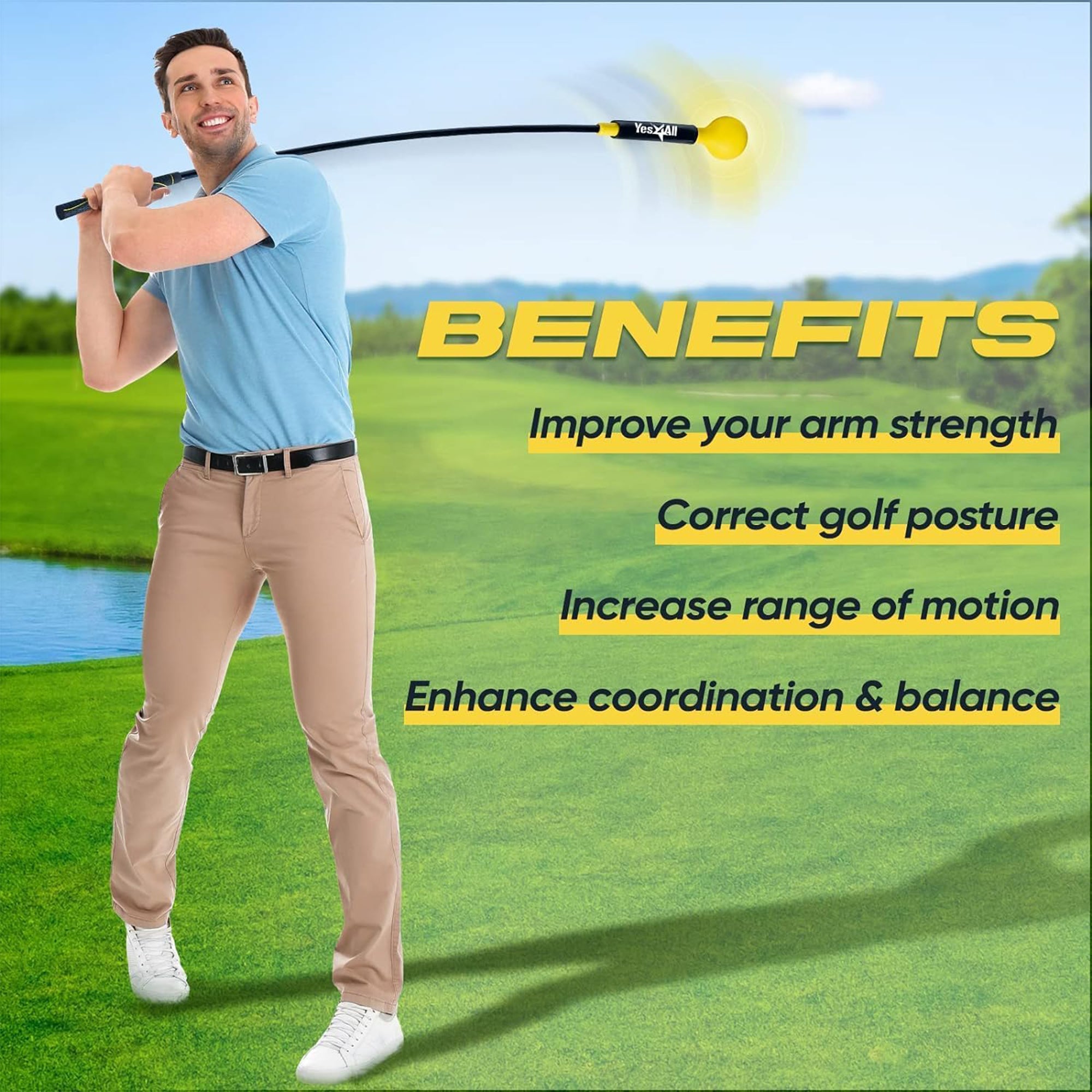 Yes4All Golf Swing Trainer, Weighted Club for Golf Warm-Up, 48 Inch, (Open Box)