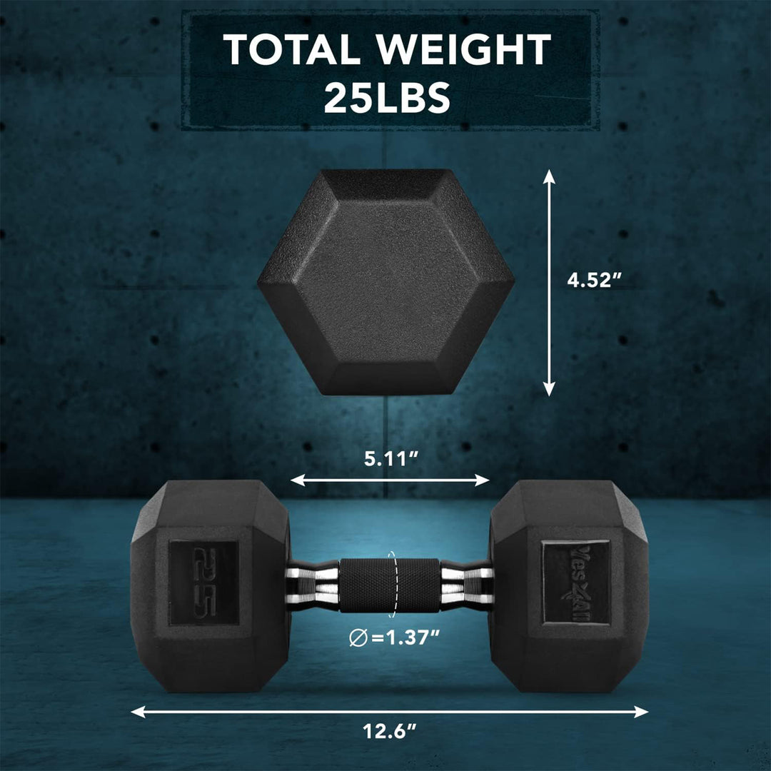 Yes4All Cast Iron Hex Dumbbell with Rubber Grip and PVC Coating, 25 Pounds