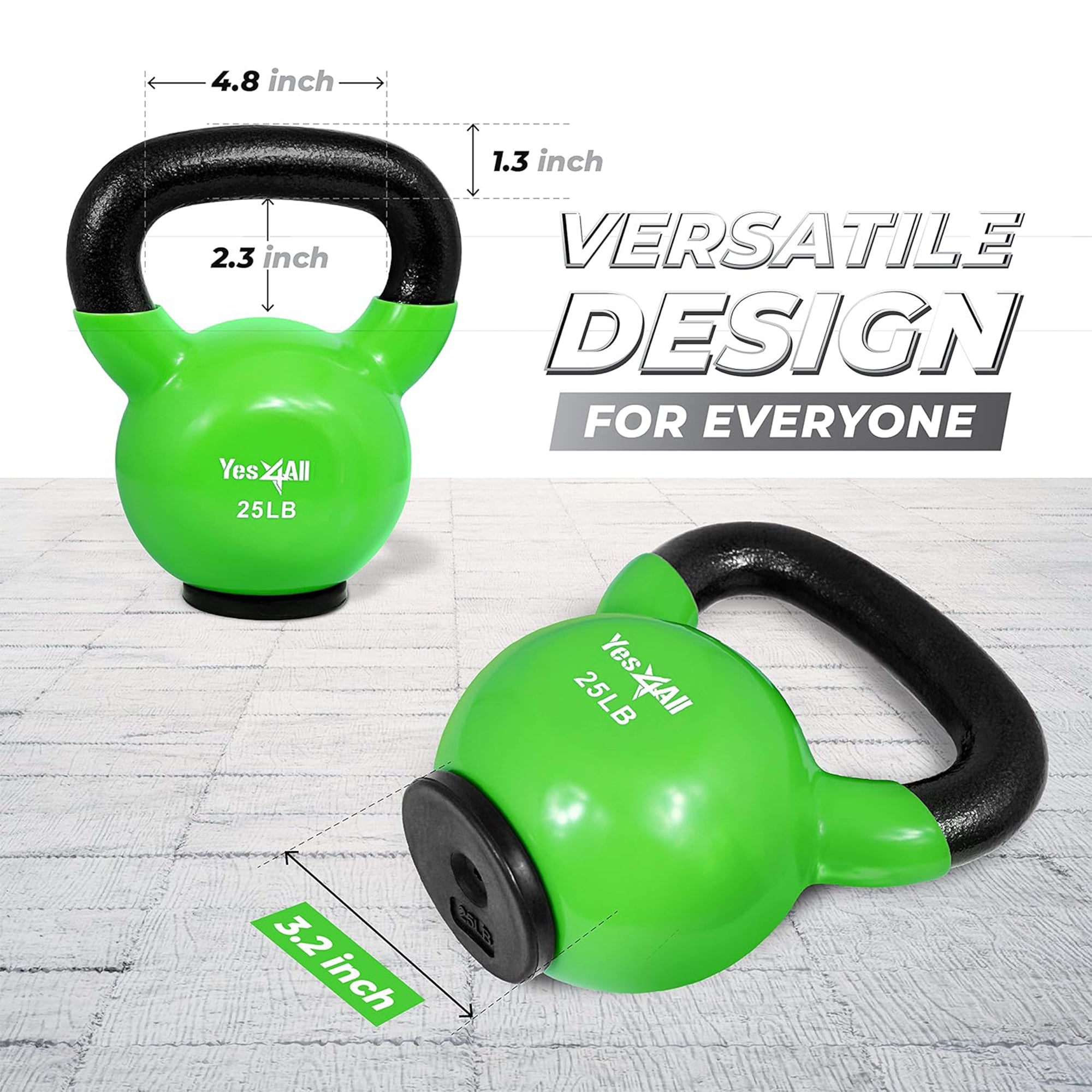 Yes4All 25 Pound Kettlebell, Vinyl Coated Cast Iron Weight w/Rubber Base, Green - VMInnovations