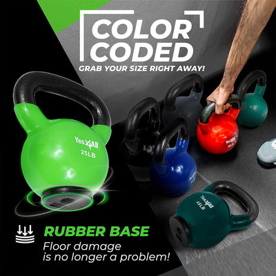 Yes4All 25 Pound Kettlebell, Vinyl Coated Cast Iron Weight w/Rubber Base, Green - VMInnovations