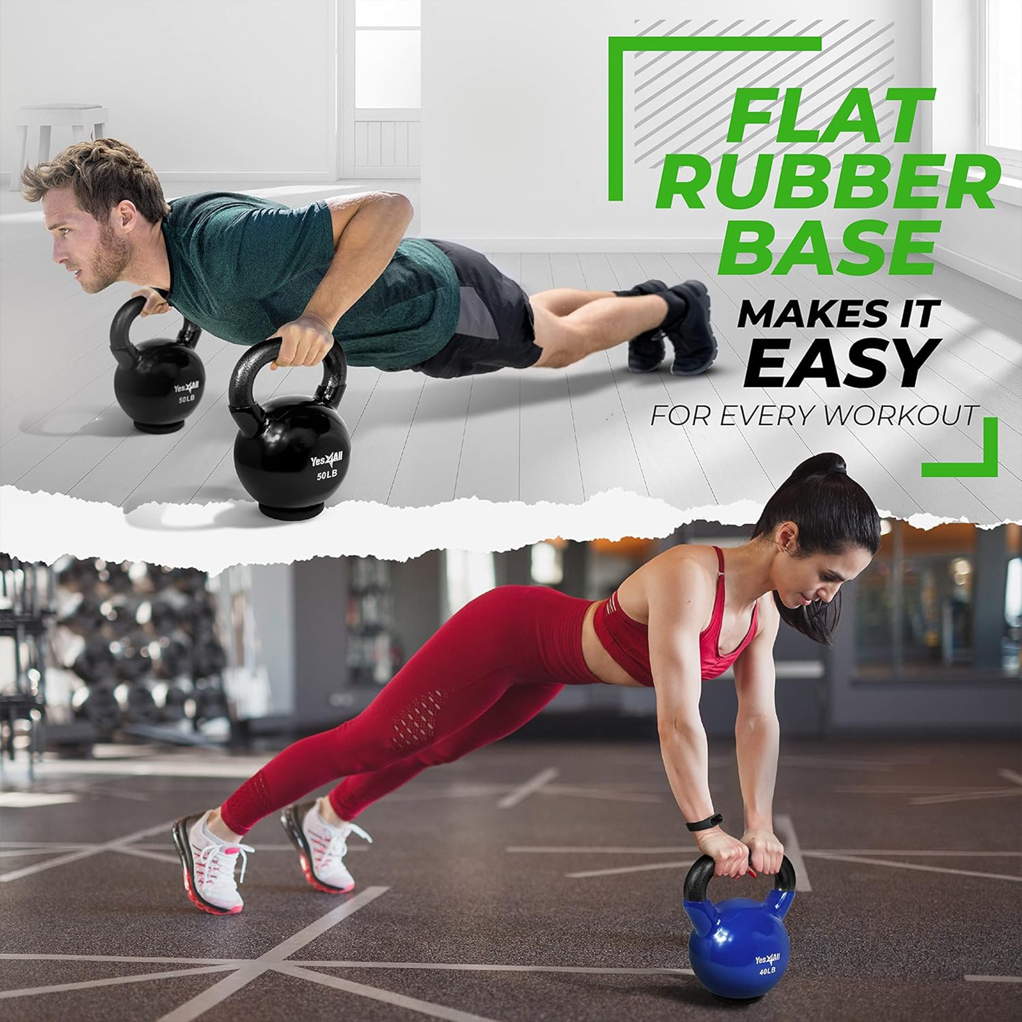Yes4All 25 Pound Kettlebell, Vinyl Coated Cast Iron Weight w/Rubber Base, Green - VMInnovations