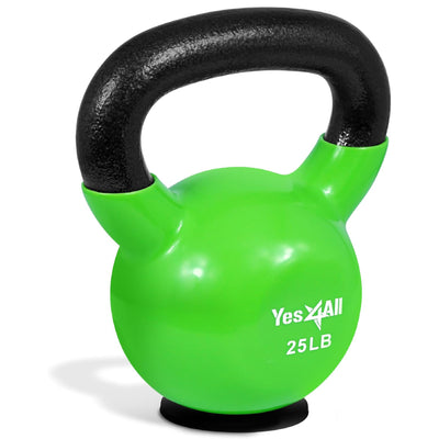 Yes4All 25 Pound Kettlebell, Vinyl Coated Cast Iron Weight w/Rubber Base, Green - VMInnovations