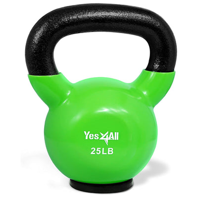 Yes4All 25 Pound Kettlebell, Vinyl Coated Cast Iron Weight w/Rubber Base, Green - VMInnovations