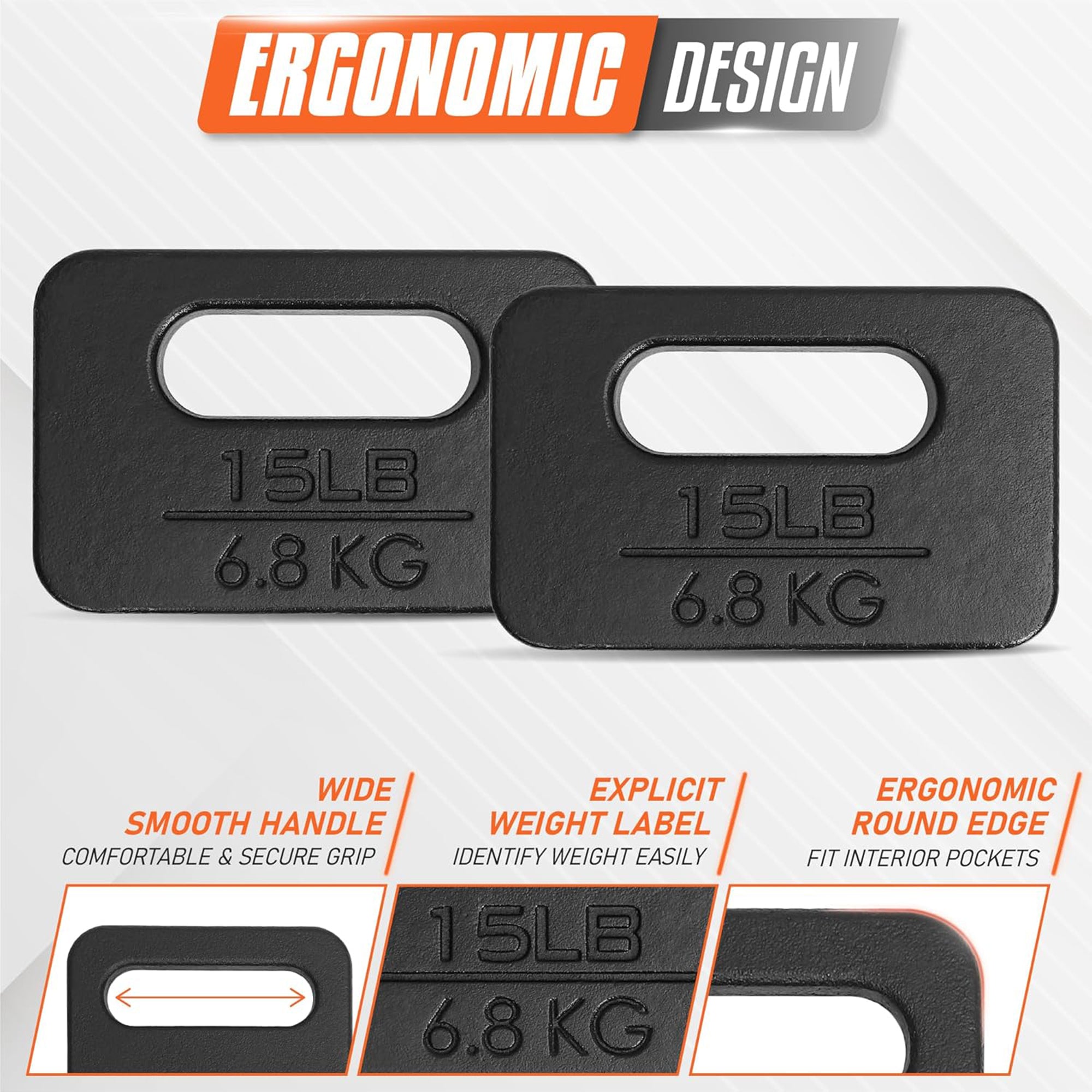 Yes4All Cast Iron Rucking Weight with Ergonomic Rounded Handle, Pair, (Open Box)