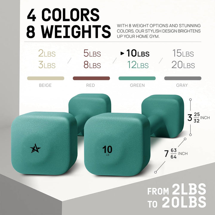 Yes4All Square Neoprene Dumbbell Set, Strength Training Hand Weights, 10lb, Army