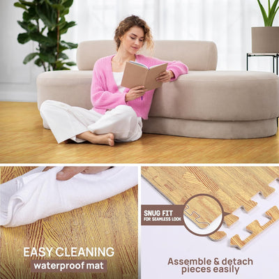 Yes4All Interlocking Foam Exercise Mat, 24"x24", Light Oak Wood (Open Box)