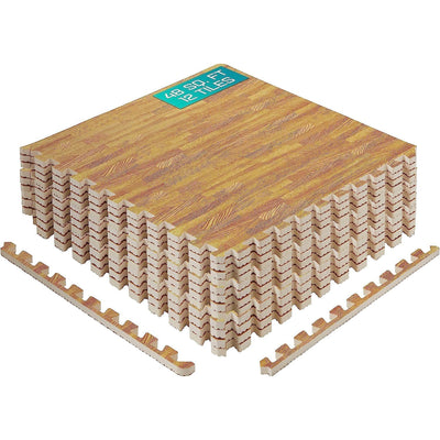 Yes4All Interlocking Foam Exercise Mat, 24"x24", Light Oak Wood (Open Box)