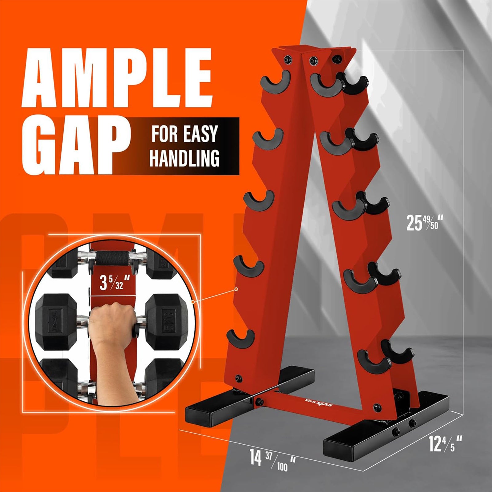 Yes4All A Frame Rack with 5 Tiers, Weight Storage for 5-25 Pound Dumbbells, Red - VMInnovations