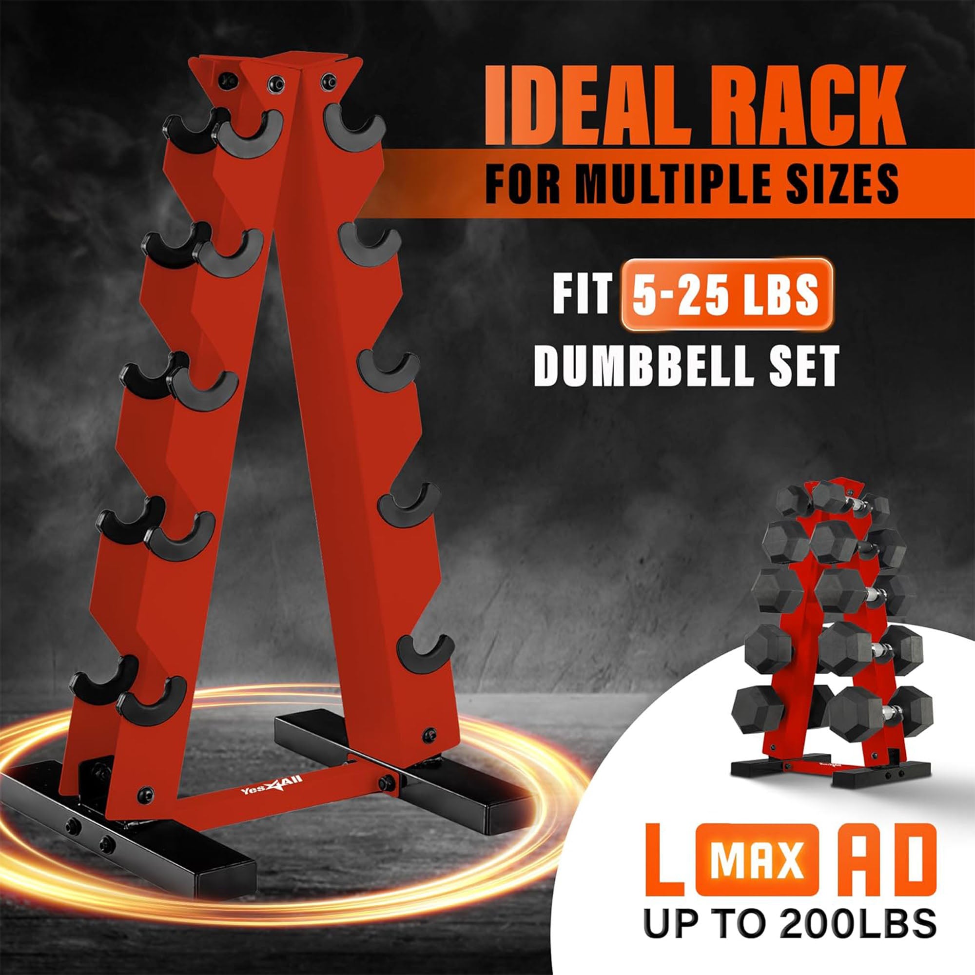 Yes4All A Frame Rack with 5 Tiers, Weight Storage for 5-25 Pound Dumbbells, Red - VMInnovations