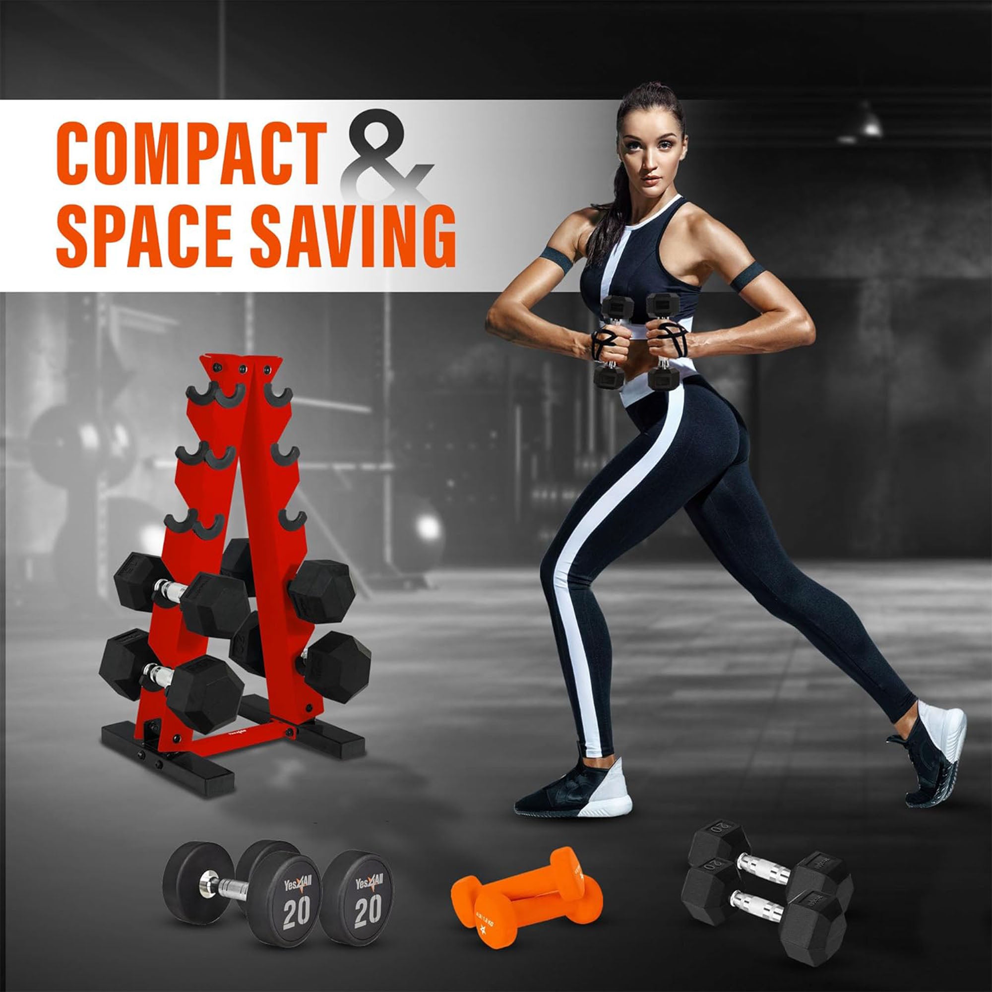 Yes4All A Frame Rack with 5 Tiers, Weight Storage for 5-25 Pound Dumbbells, Red - VMInnovations