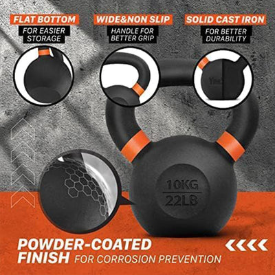 Yes4All 22 Pound Kettlebell, Single Powder Coated Cast Iron Weight, (Open Box)