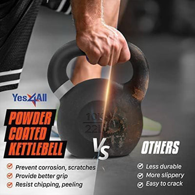 Yes4All 22 Pound Kettlebell, Single Powder Coated Cast Iron Weight, (Open Box)