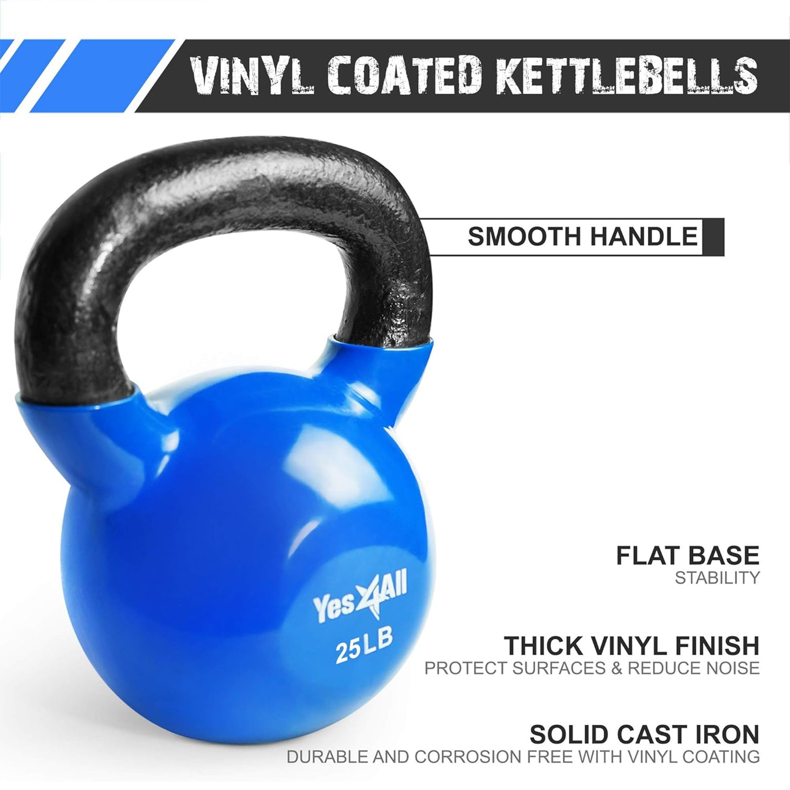 Yes4All 20 Pound & 25 Pound Kettlebell Set, Vinyl Coated Cast Iron Weights, Blue - VMInnovations