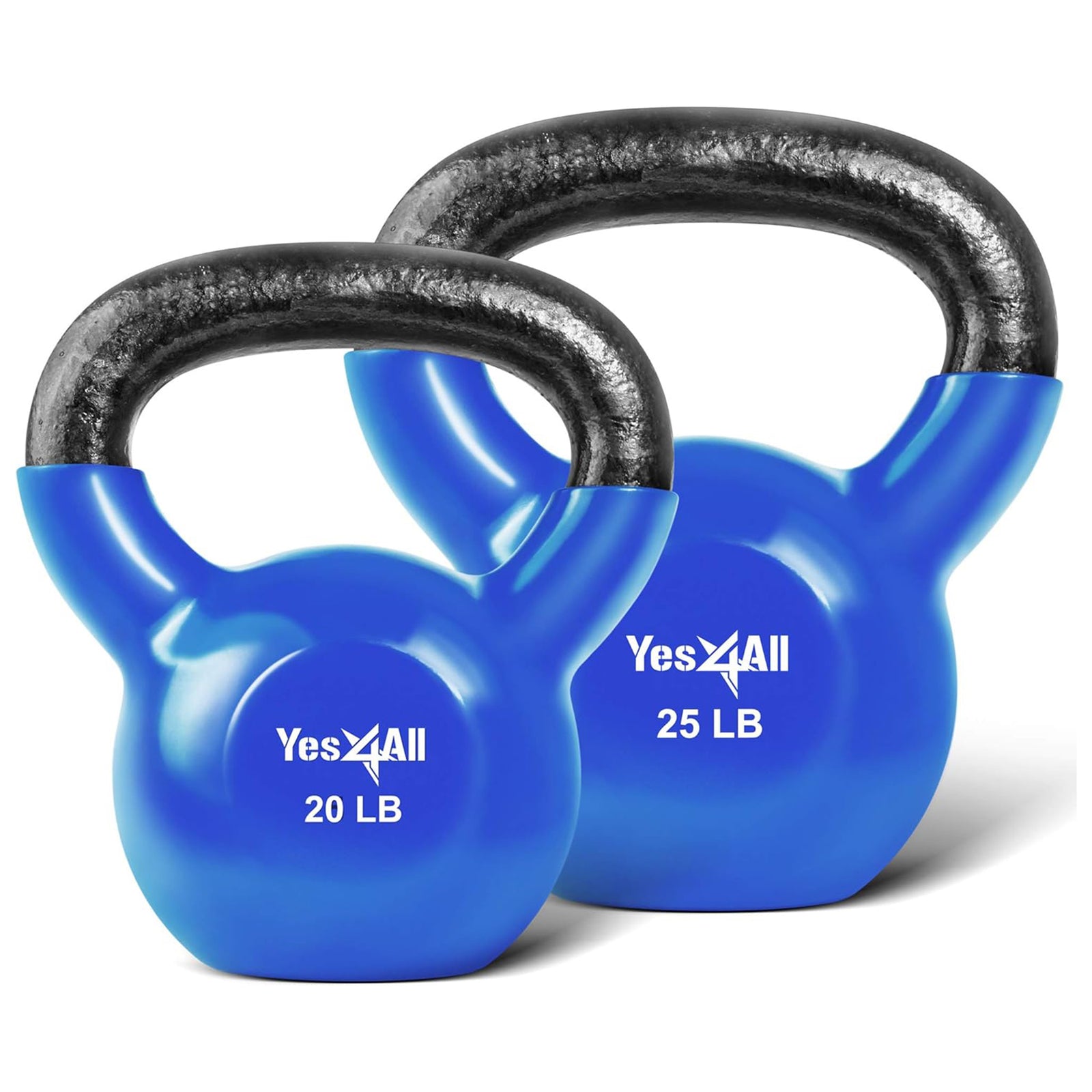 Yes4All 20 Pound & 25 Pound Kettlebell Set, Vinyl Coated Cast Iron Weights, Blue - VMInnovations