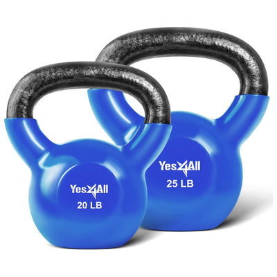 Yes4All 20 Pound & 25 Pound Kettlebell Set, Vinyl Coated Cast Iron Weights, Blue - VMInnovations