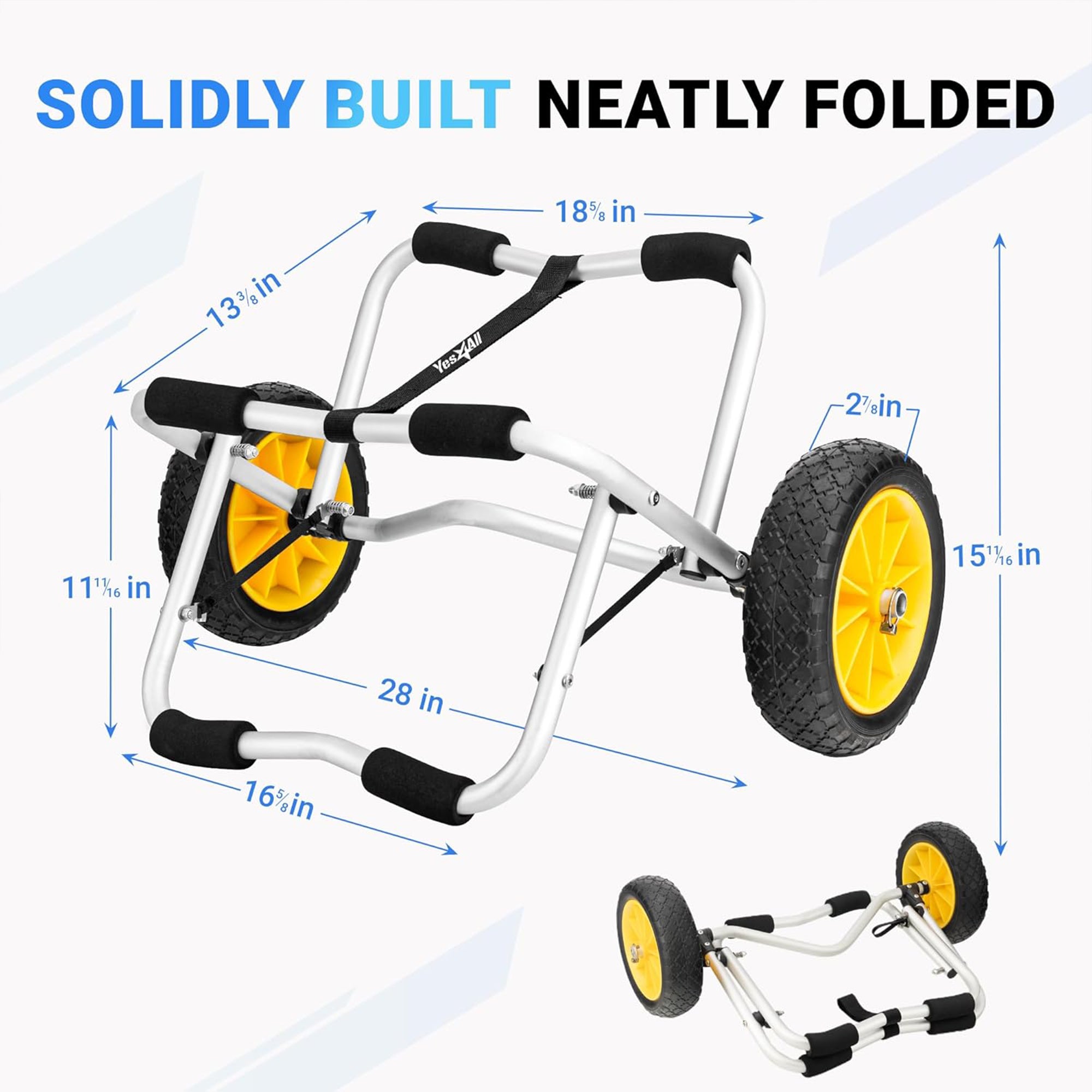Yes4All U-Shape Aluminum Kayak Cart, Foldable Canoe Dolly (Open Box)