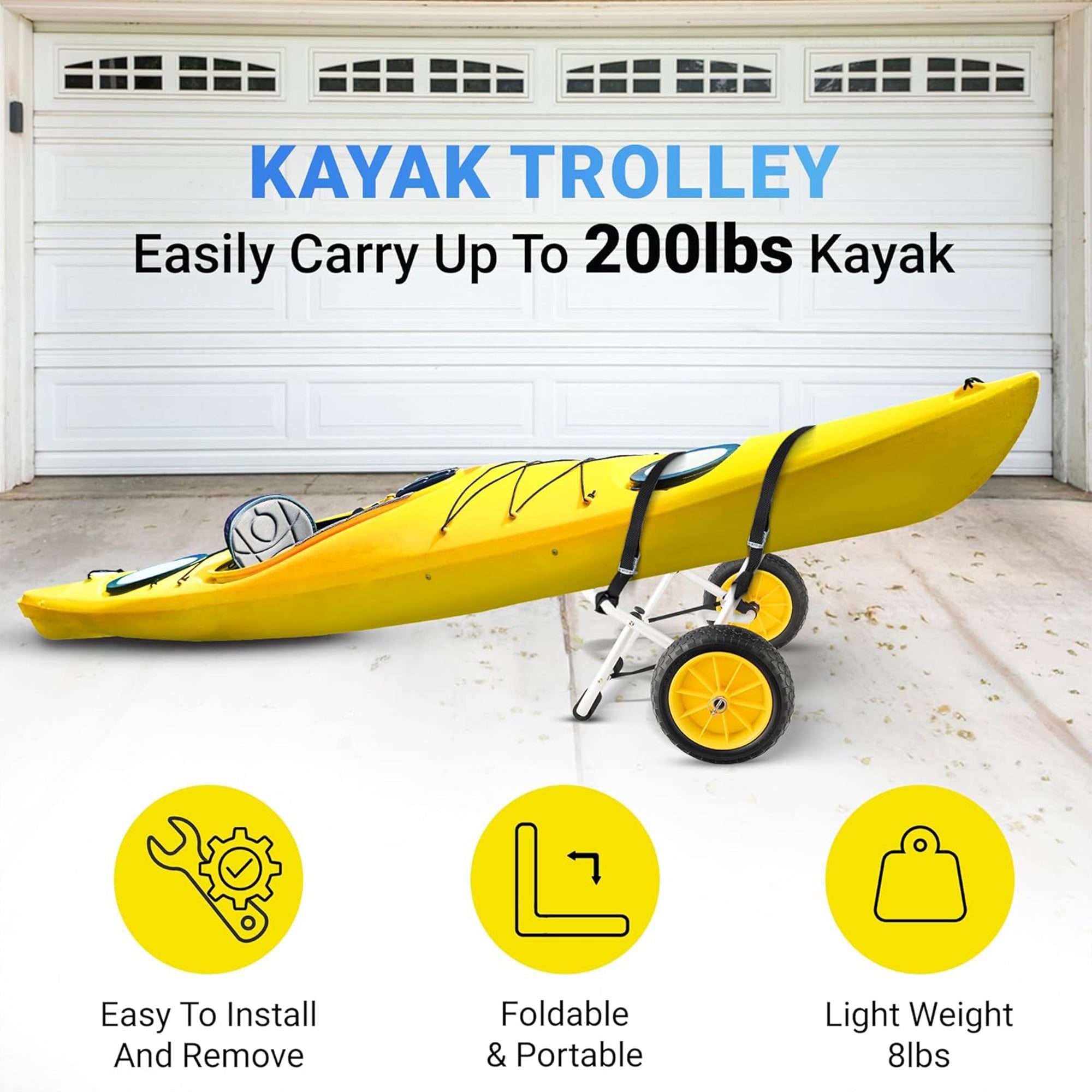 Yes4All U-Shape Aluminum Kayak Cart, Foldable Canoe Dolly (Open Box)