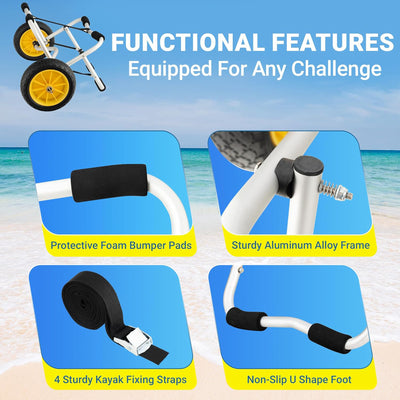 Yes4All U-Shape Aluminum Kayak Cart, Foldable Canoe Dolly (Open Box)