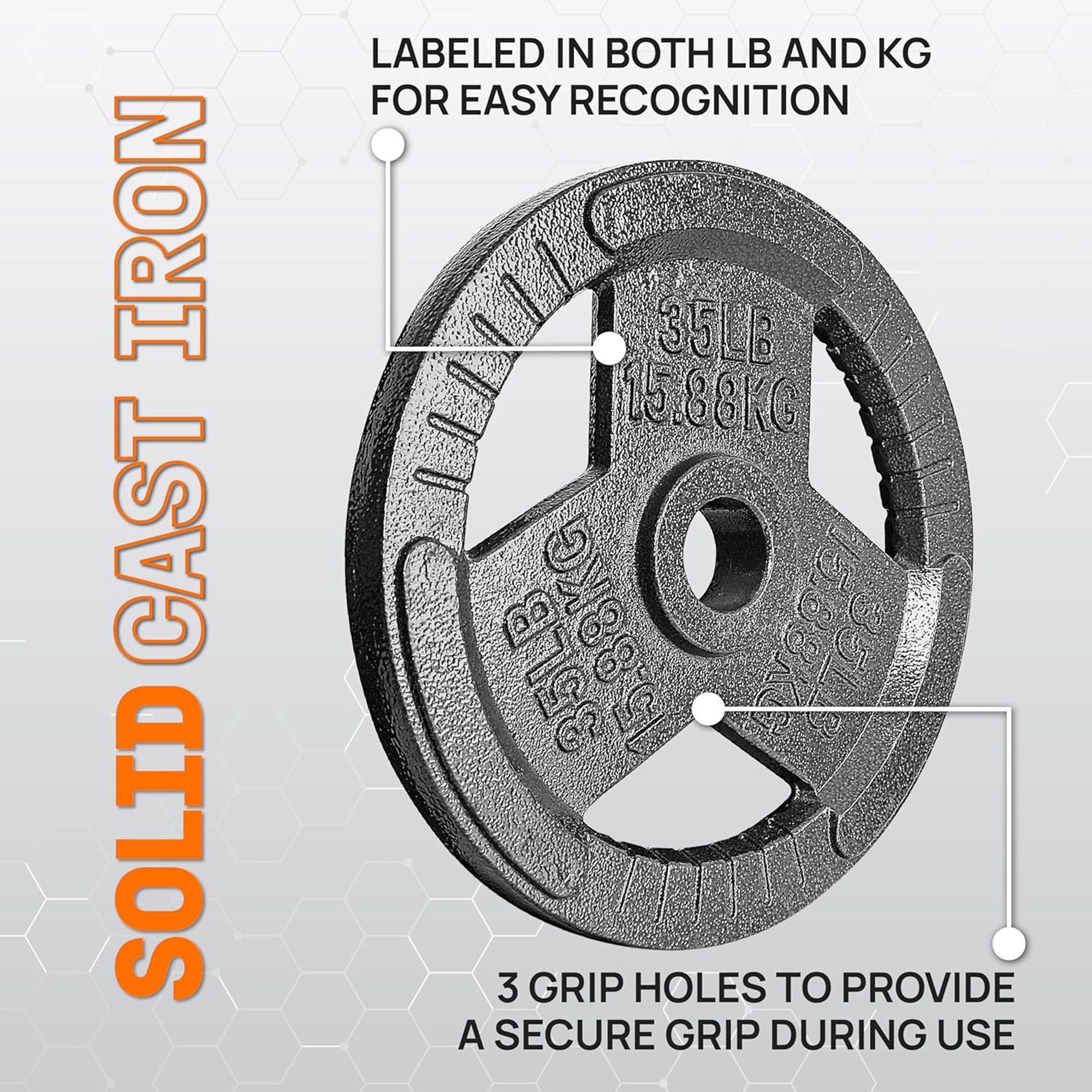 Yes4All Single Cast Iron Olympic Weight Plate with Tri-Grip Handles, (Open Box)