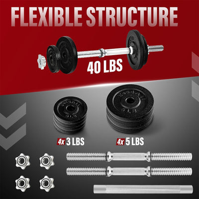 Yes4All Adjustable Dumbbell Set with Weight Plates, Collars, & Connector, 40lbs