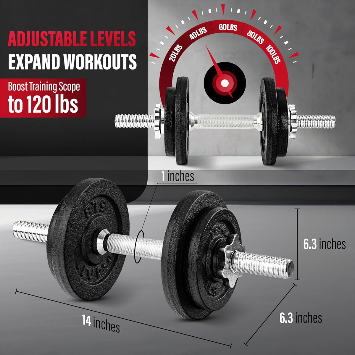 Yes4All Adjustable Dumbbell Set with Weight Plates, Collars, & Connector, 40lbs