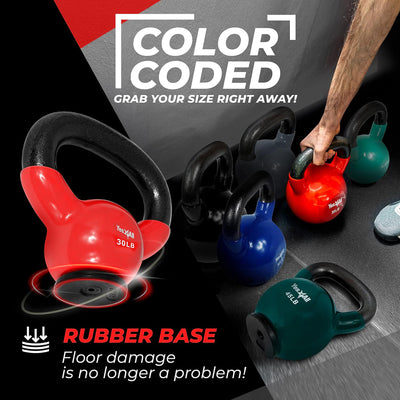 Yes4All 30 Pound Kettlebell, Vinyl Coated Cast Iron Weight w/Rubber Base, Red (Open Box)
