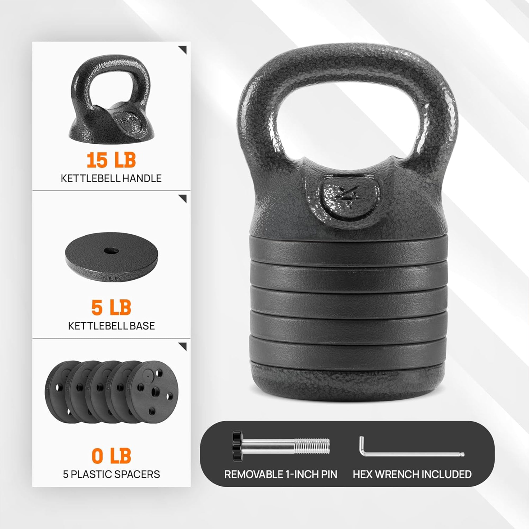 Yes4All 20 Pound Kettlebell, Cast Iron Weight w/Spacer & Lock (Open Box)