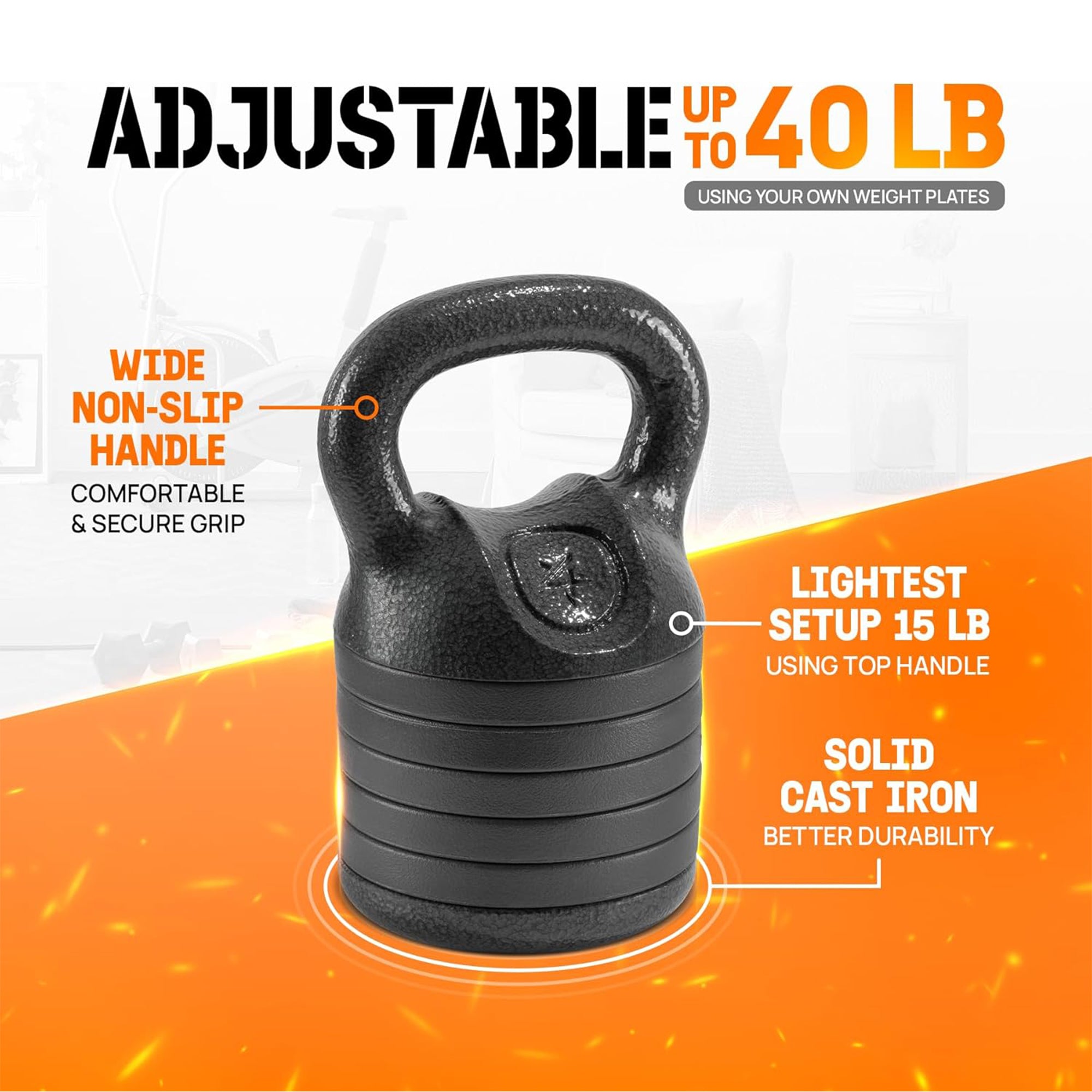 Yes4All 20 Pound Kettlebell, Cast Iron Weight w/Spacer & Lock (Open Box)