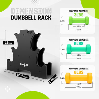 Yes4All Neoprene Dumbbell Set, Pair of 3, 5, 8 Pound Hand Weights with Rack - VMInnovations