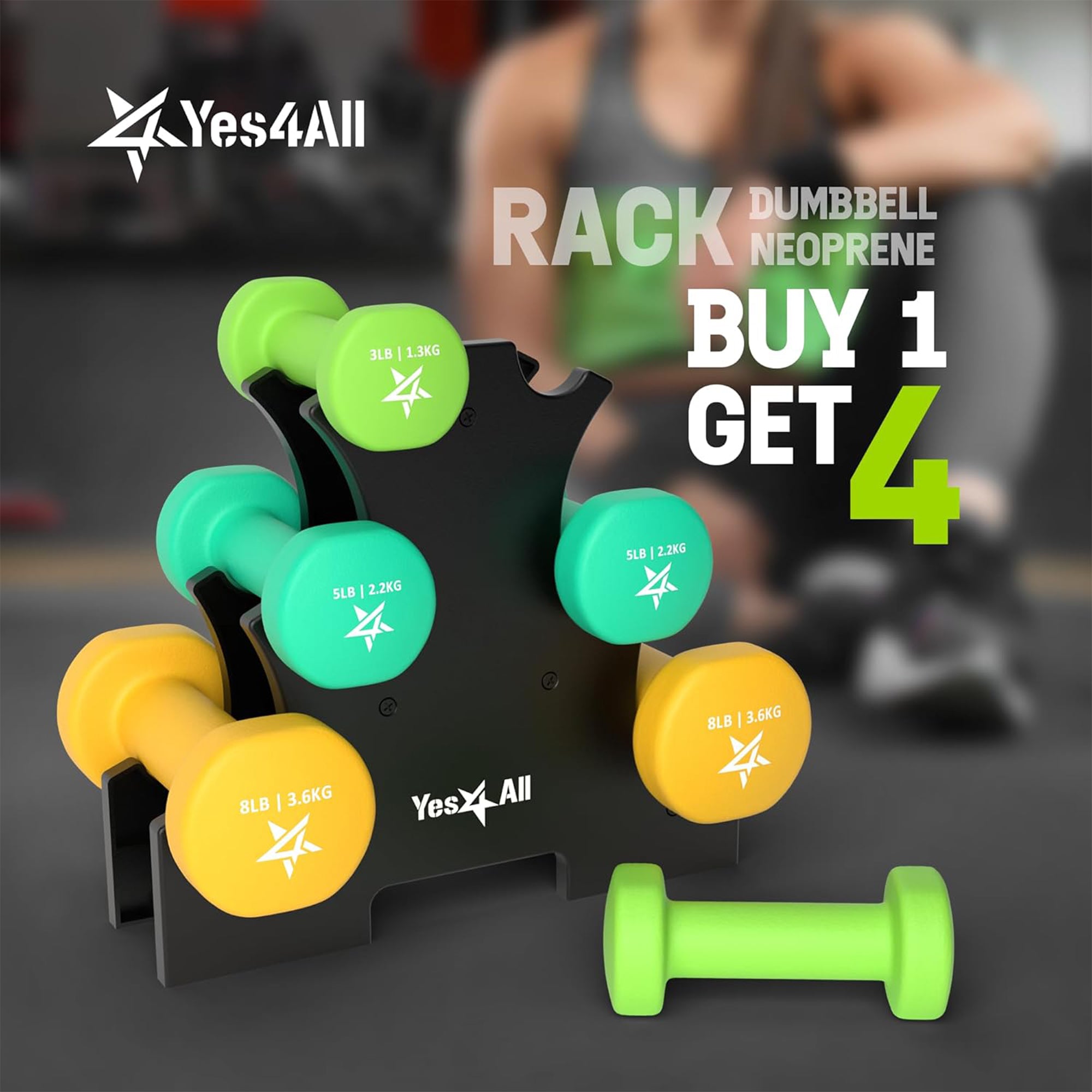 Yes4All Neoprene Dumbbell Set, Pair of 3, 5, 8 Pound Hand Weights with Rack - VMInnovations
