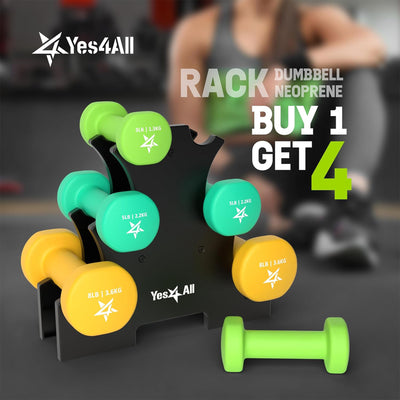 Yes4All Neoprene Dumbbell Set, Pair of 3, 5, 8 Pound Hand Weights with Rack - VMInnovations