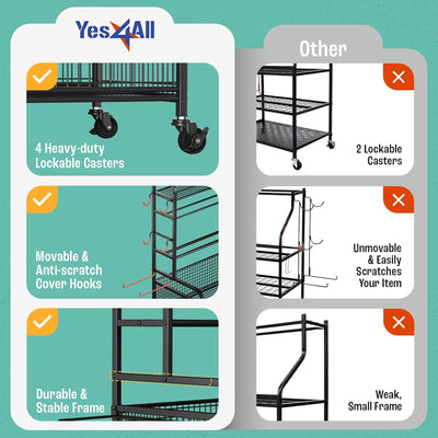 Yes4All Dumbbell Storage Rack, Home Gym Equipment Organizer with Wheels & Hooks - VMInnovations