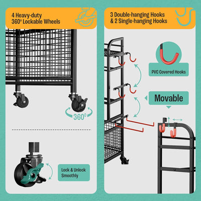 Yes4All Dumbbell Storage Rack, Home Gym Equipment Organizer with Wheels & Hooks - VMInnovations